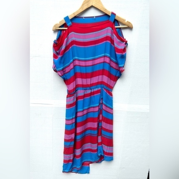 Dresses & Skirts - SILK striped red pink blue asymmetric dress size small